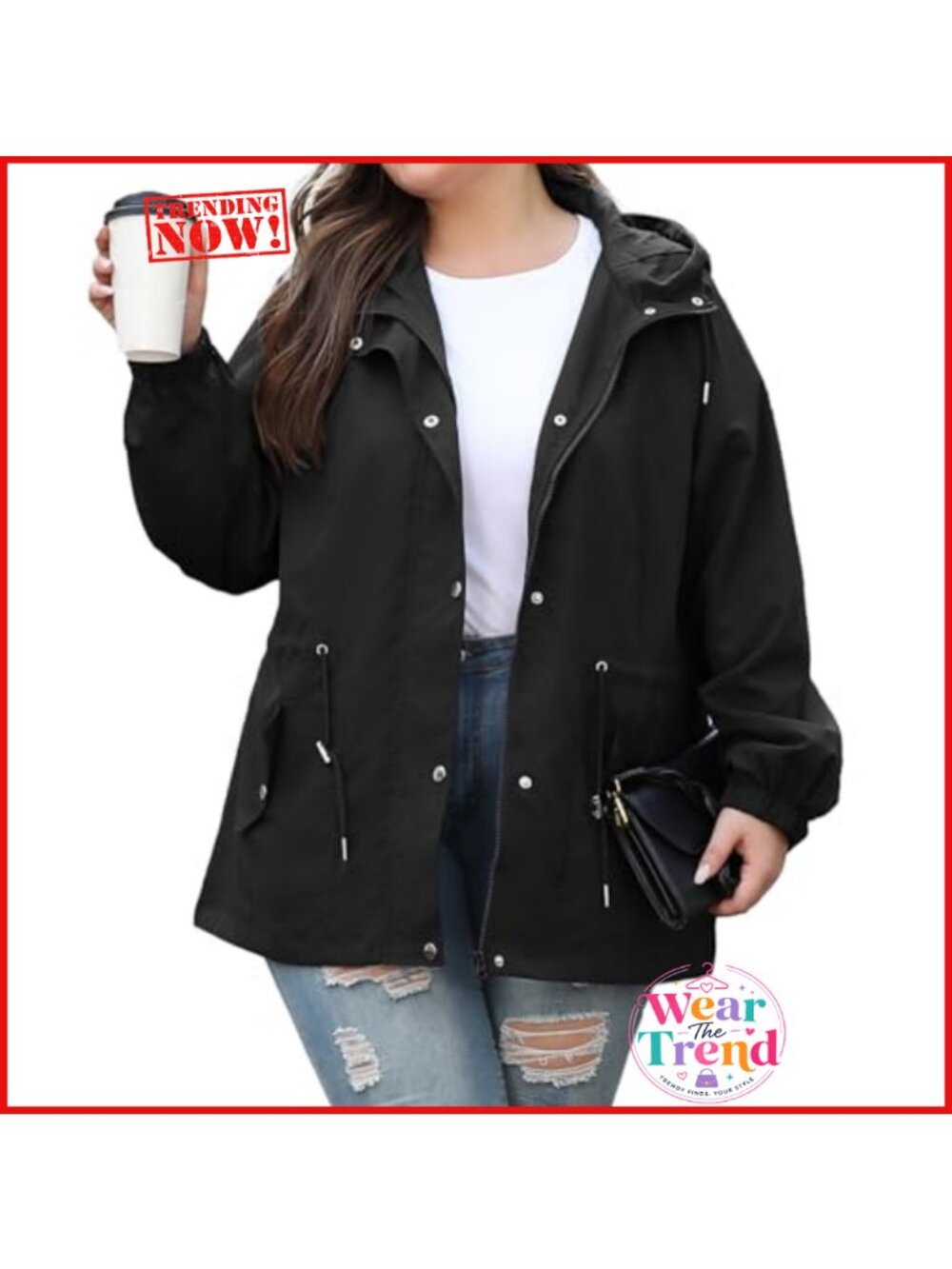 Plus Size Lightweight Waterproof Hooded Rain Jacket Windbreaker